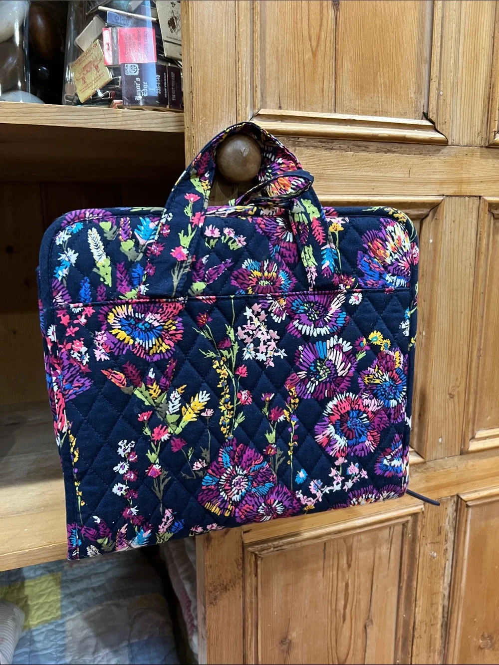 Vera Bradley Hanging Cosmetic Bag in Midnight Wildflowers Pattern